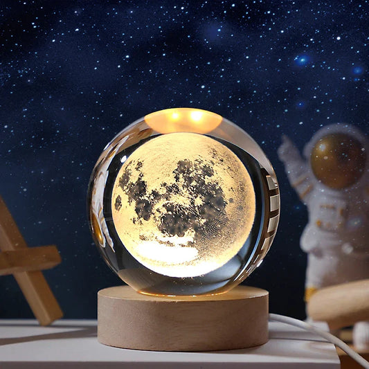 Astro LED™ – Crystal Sphere Lamp with Wooden Base & USB Rechargeable Light
